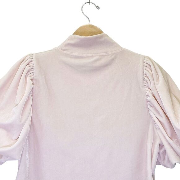 Free People Claudia Velvet Tee Puff Sleeve Mockneck Top Ballet Pink Size XS - Picture 10 of 14